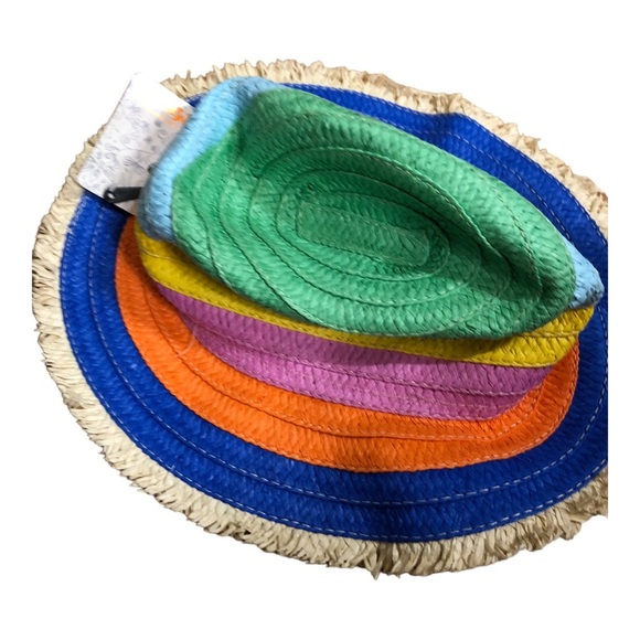 Mudd striped rainbow multicolored‎ straw raffia fedora hat new main image 14